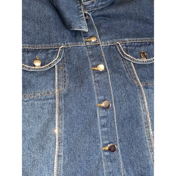 Vintage Haute Monde rhinestone chain trim Denim Jean Jacket M - Picture 10 of 10